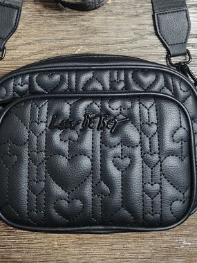 Betsey Johnson Black Quilted Heart Camera Bag Crossbody